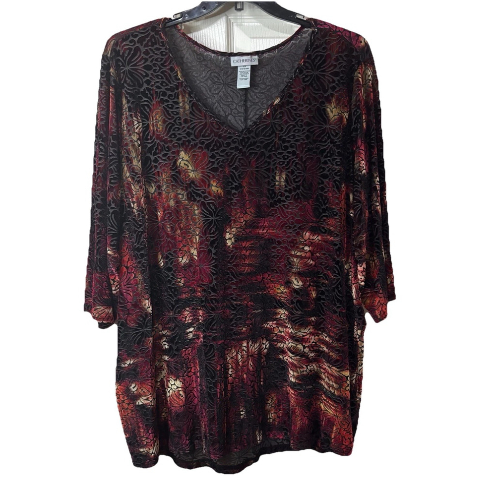 Catherines 2X Beautiful Lightweight Velvety Feel Stretchy Top 3/4 Sleeves